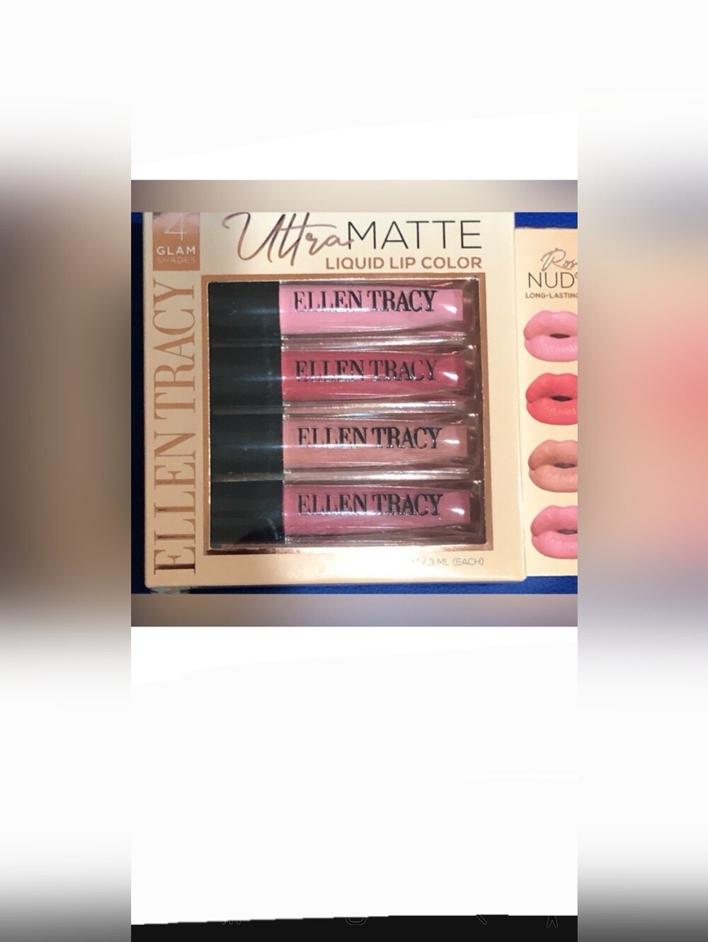 Ellen Tracy 4pc ultra matte rosy liquid lip gloss in blush berry nude rose tones